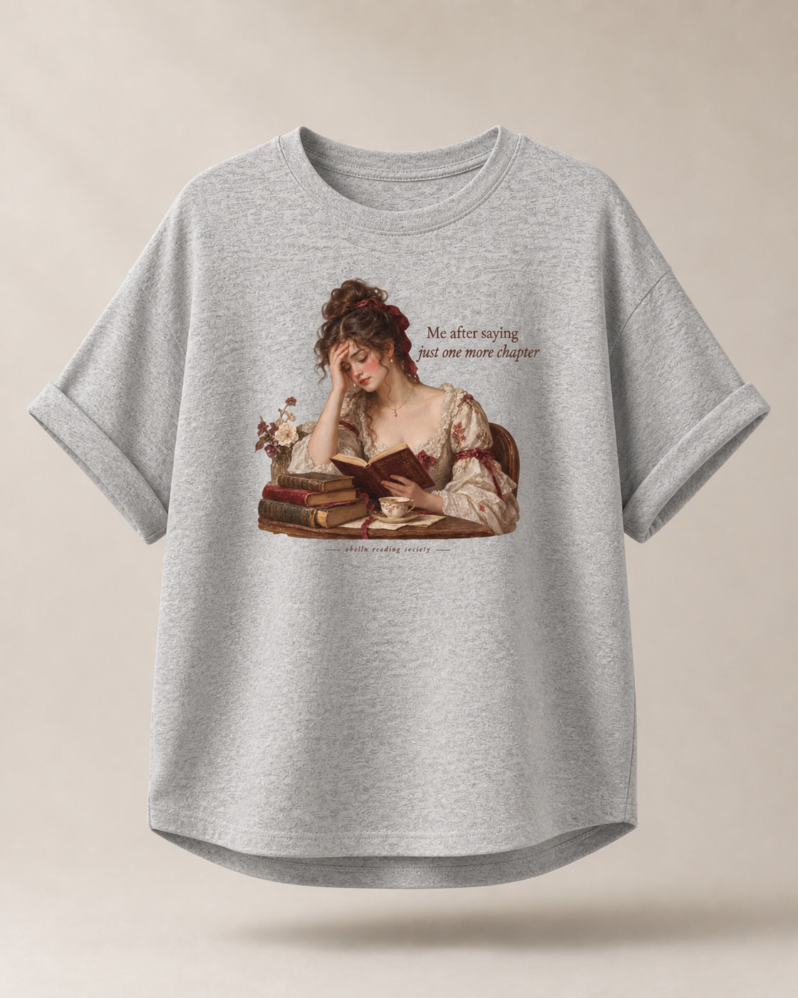 OBELLU Just One More Chapter Rolled Sleeve T-Shirt – Heather Grey 3D product view