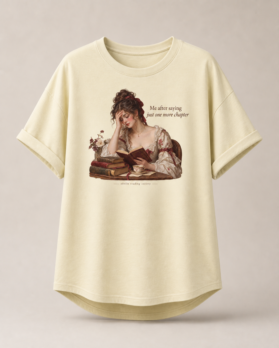 OBELLU Just One More Chapter Rolled Sleeve T-Shirt – Butter 3D product view