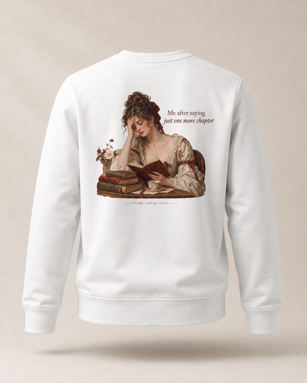 OBELLU Just One More Chapter Sweatshirt – White 3D back view