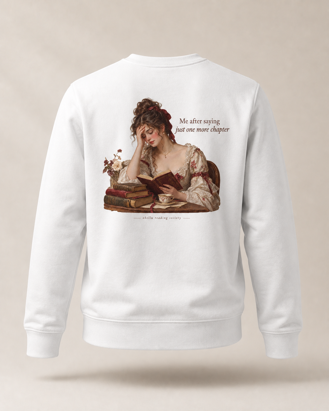 OBELLU Just One More Chapter Sweatshirt – White 3D back view