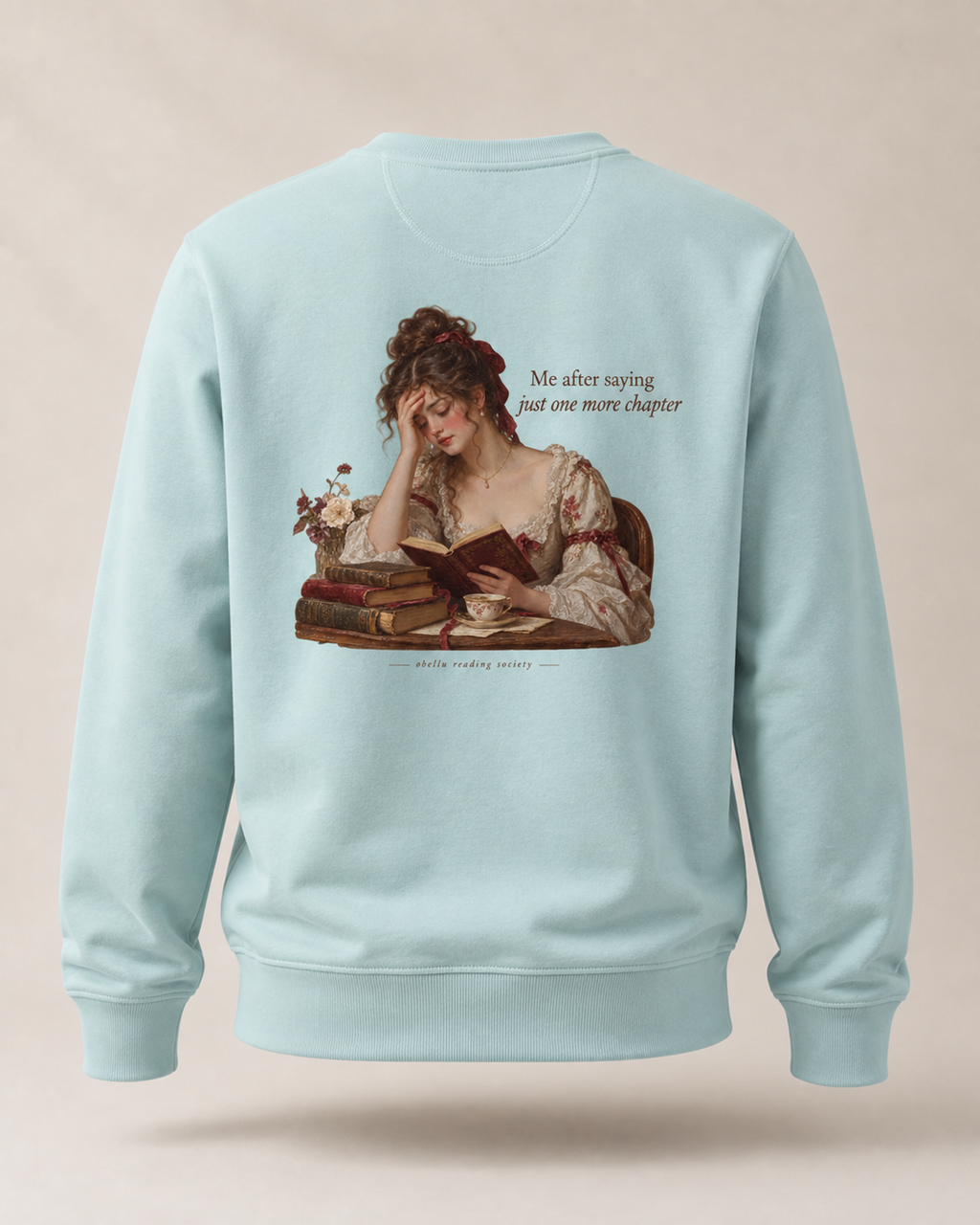 OBELLU Just One More Chapter Sweatshirt – Caribbean Blue 3D back view