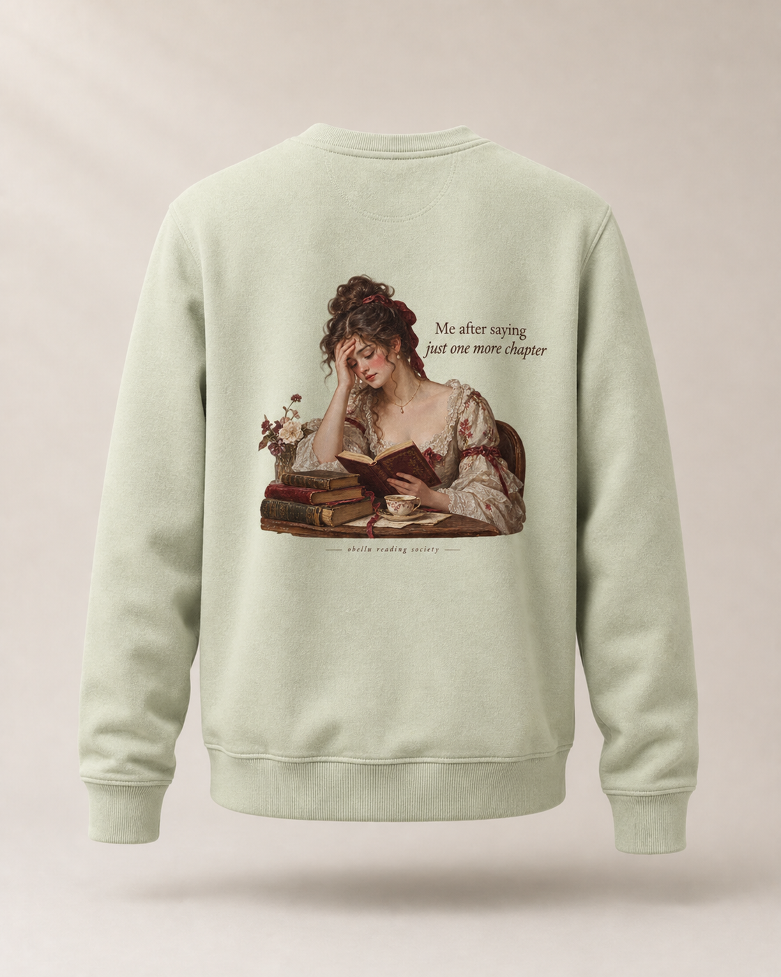 OBELLU Just One More Chapter Sweatshirt – Stem Green 3D back view