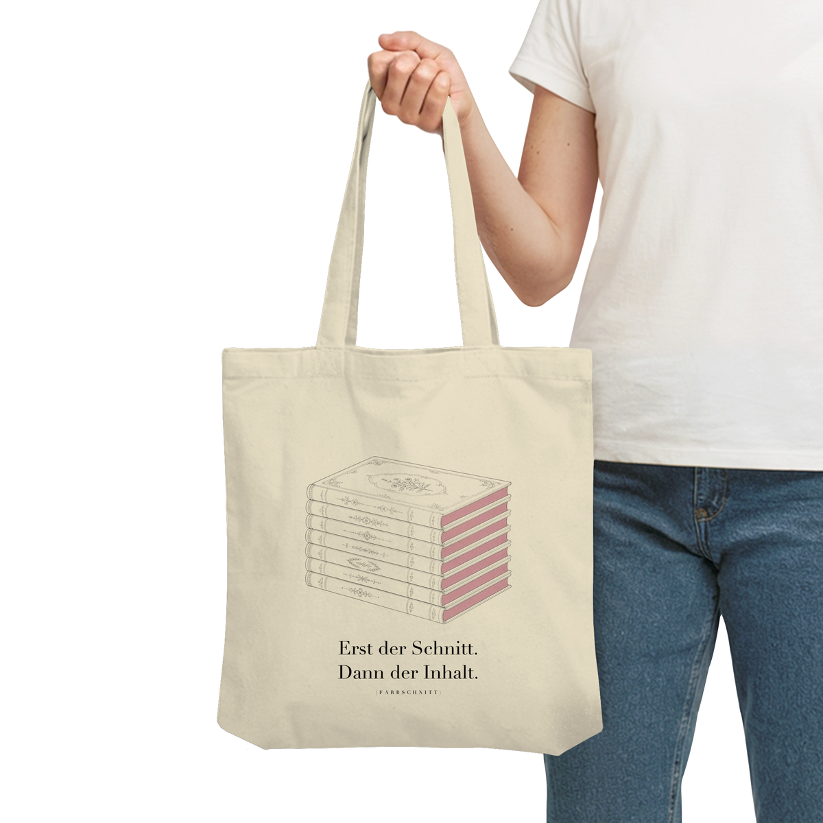 Farbschnitt Tote-Bag in Natur, Nahaufnahme des Drucks