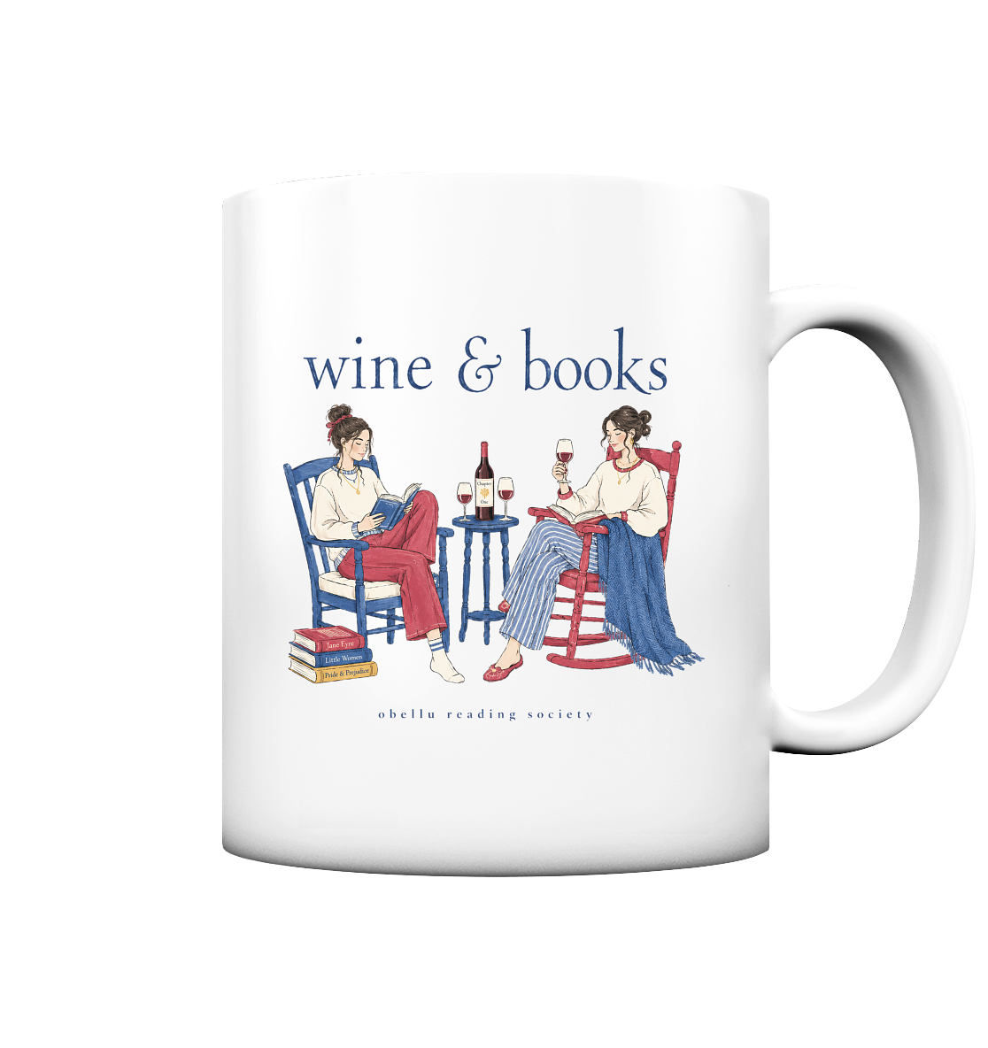 Wine & Books Abendset – Tasse in White matt mit Frontmotiv