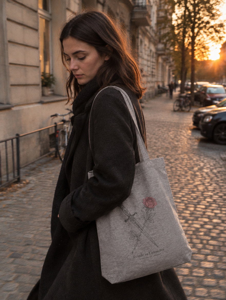Feinde zu Liebenden Tote-Bag in Heather Grey auf der Straße