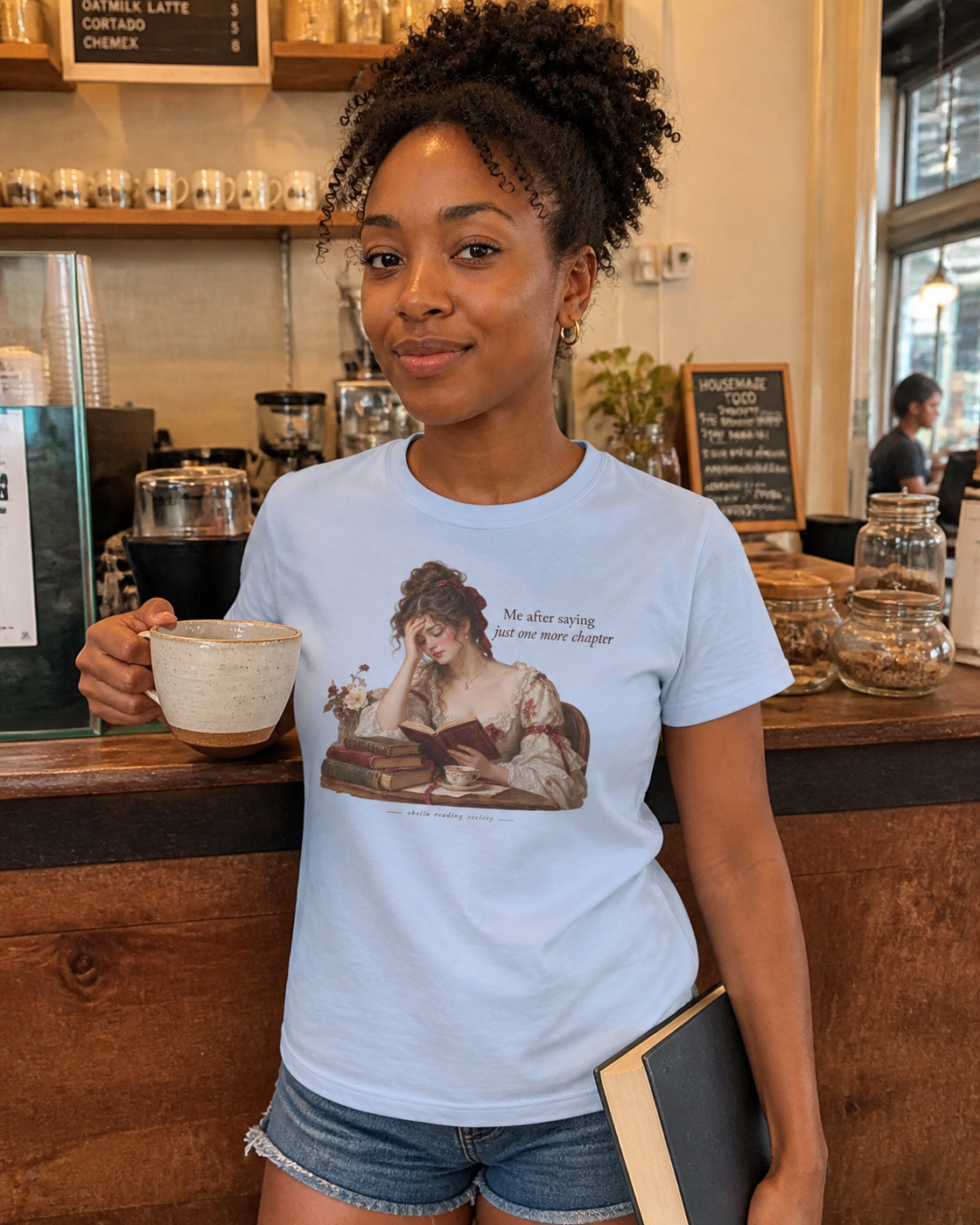 OBELLU Just One More Chapter Classic T-Shirt – Blue Soul model lifestyle