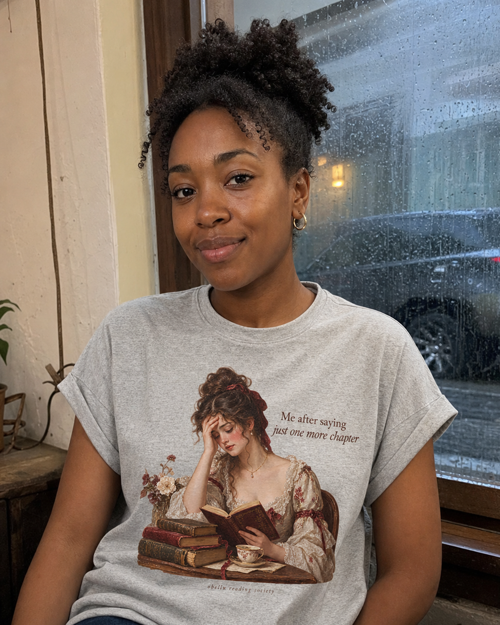 OBELLU Just One More Chapter Rolled Sleeve T-Shirt – Heather Grey model lifestyle