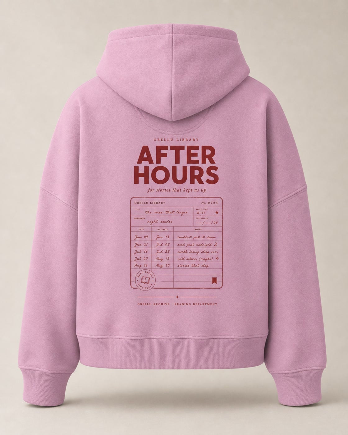 After Hours Library – Boxcut Hoodie in Bubble Pink – 3D-Produktansicht