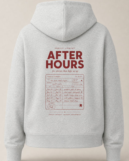 After Hours Library – Boxcut Hoodie in Cool Heather Grey – 3D-Produktansicht