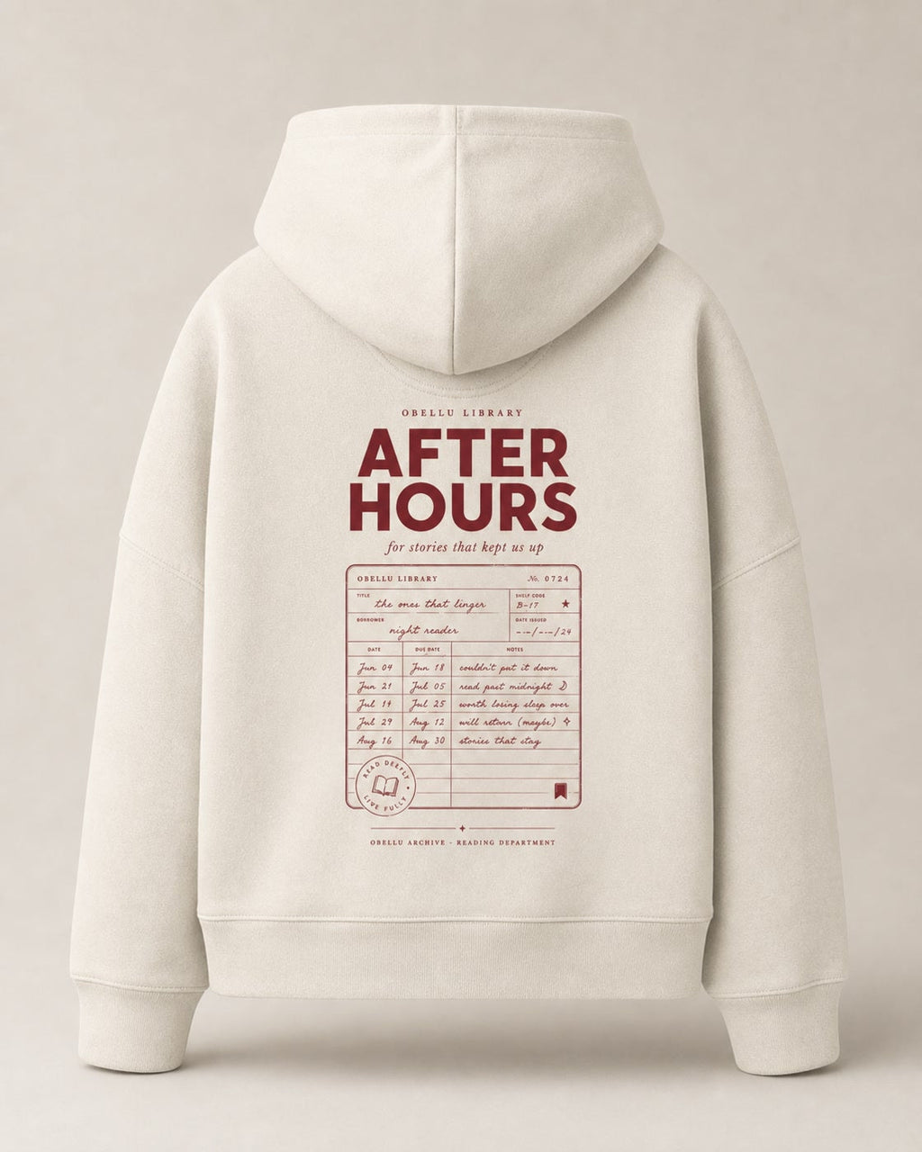 After Hours Library – Boxcut Hoodie in Natural Raw – 3D-Produktansicht