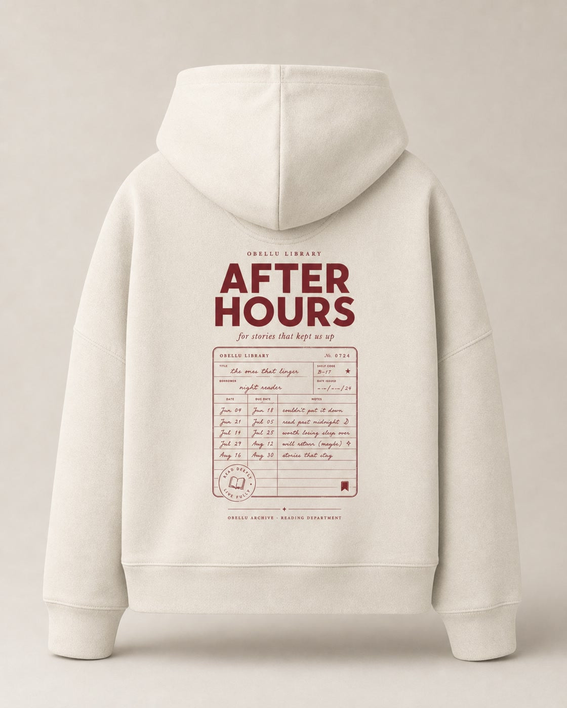 After Hours Library – Boxcut Hoodie in Natural Raw – 3D-Produktansicht
