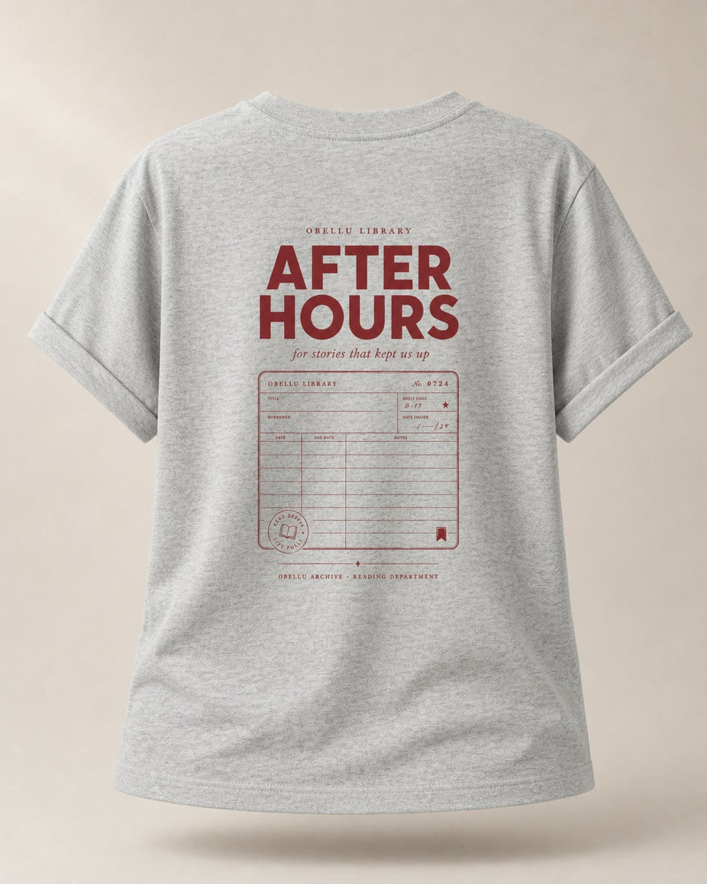 After Hours Library – Rolled Sleeve T-Shirt in Heather Grey – 3D-Produktansicht