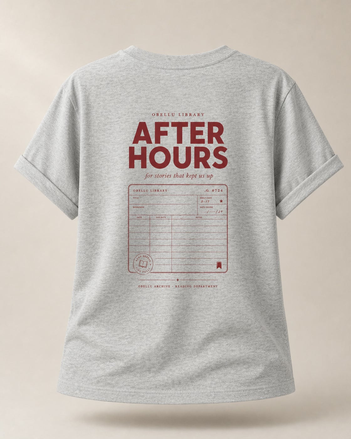 After Hours Library – Rolled Sleeve T-Shirt in Heather Grey – 3D-Produktansicht