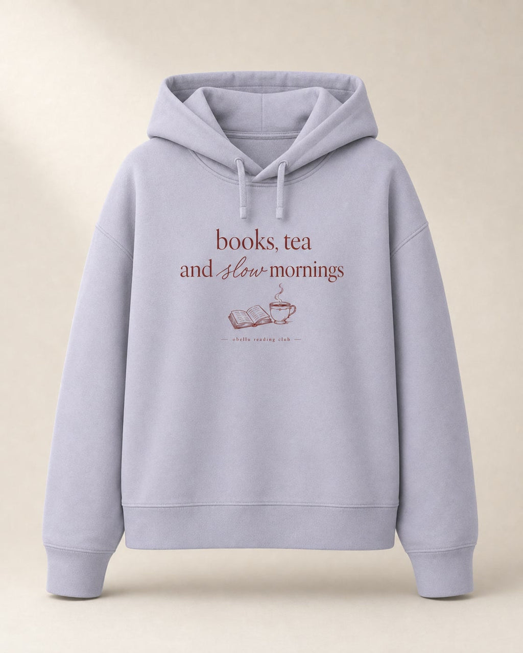 Books, Tea & Slow Mornings – Boxcut Hoodie in Lavender – 3D-Produktansicht