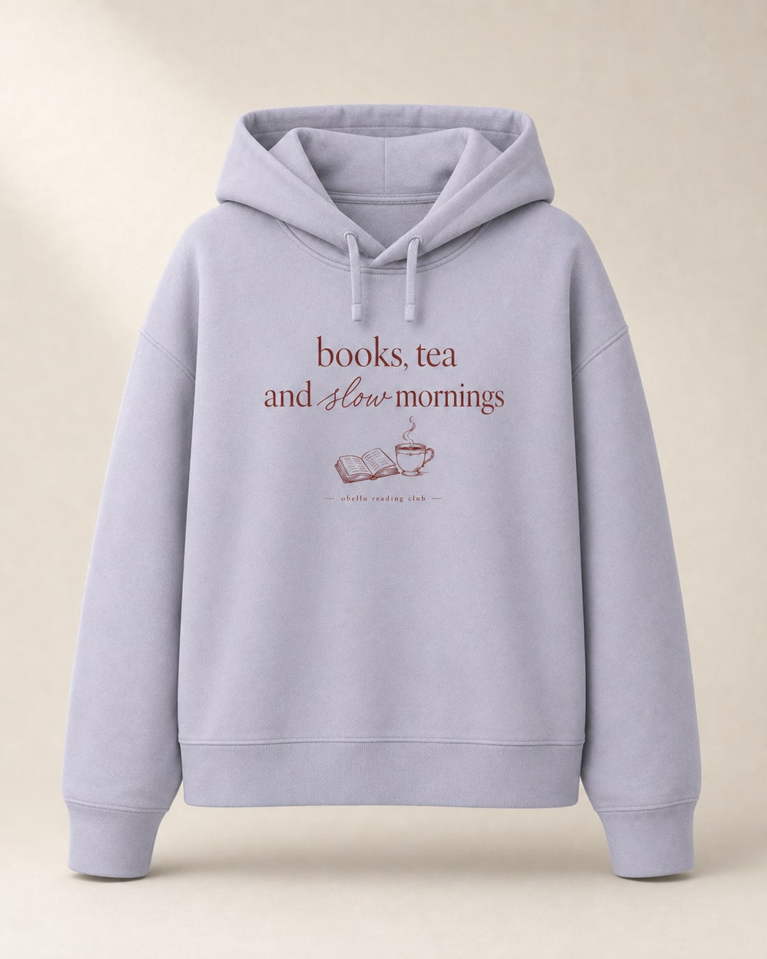 Books, Tea & Slow Mornings – Boxcut Hoodie in Lavender – 3D-Produktansicht