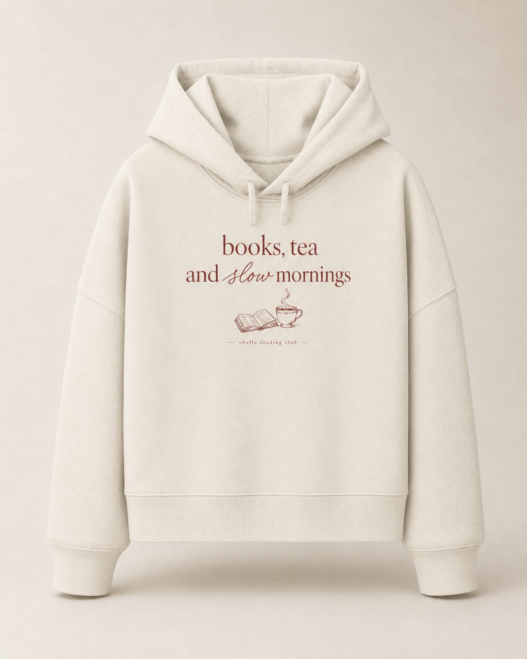 Books, Tea & Slow Mornings – Boxcut Hoodie in Natural Raw – 3D-Produktansicht
