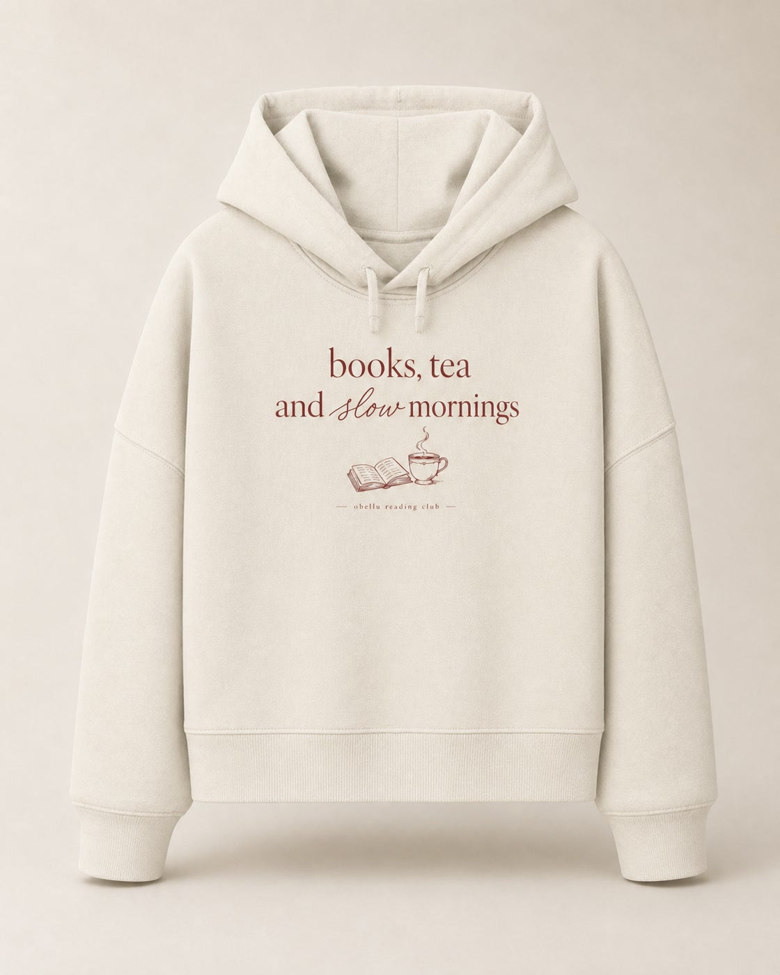 Books, Tea & Slow Mornings – Boxcut Hoodie in Natural Raw – 3D-Produktansicht