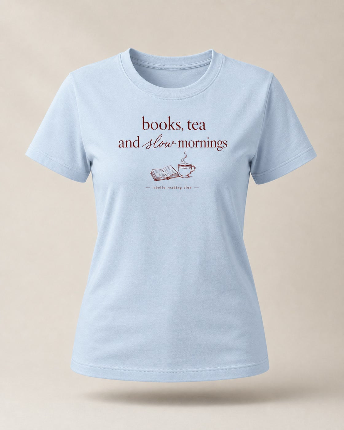 Books, Tea & Slow Mornings – Classic T-Shirt in Blue Soul – 3D-Produktansicht