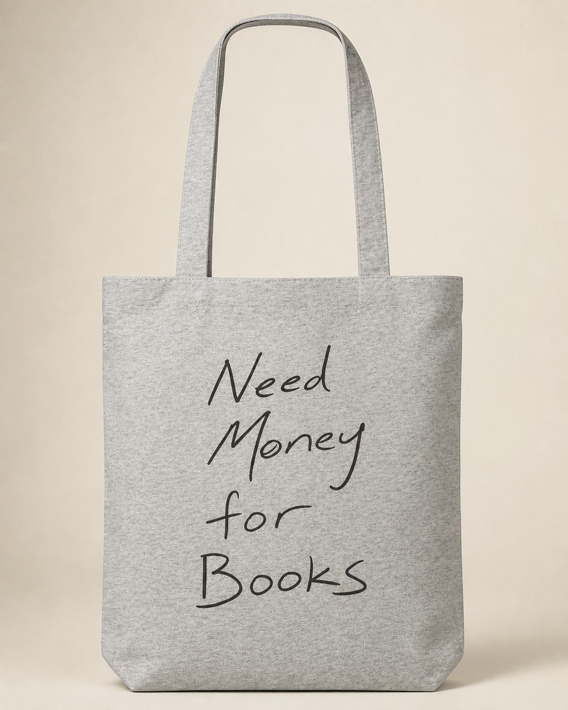 Need Money for Books – Tote Bag in Heather Grey – 3D-Produktansicht