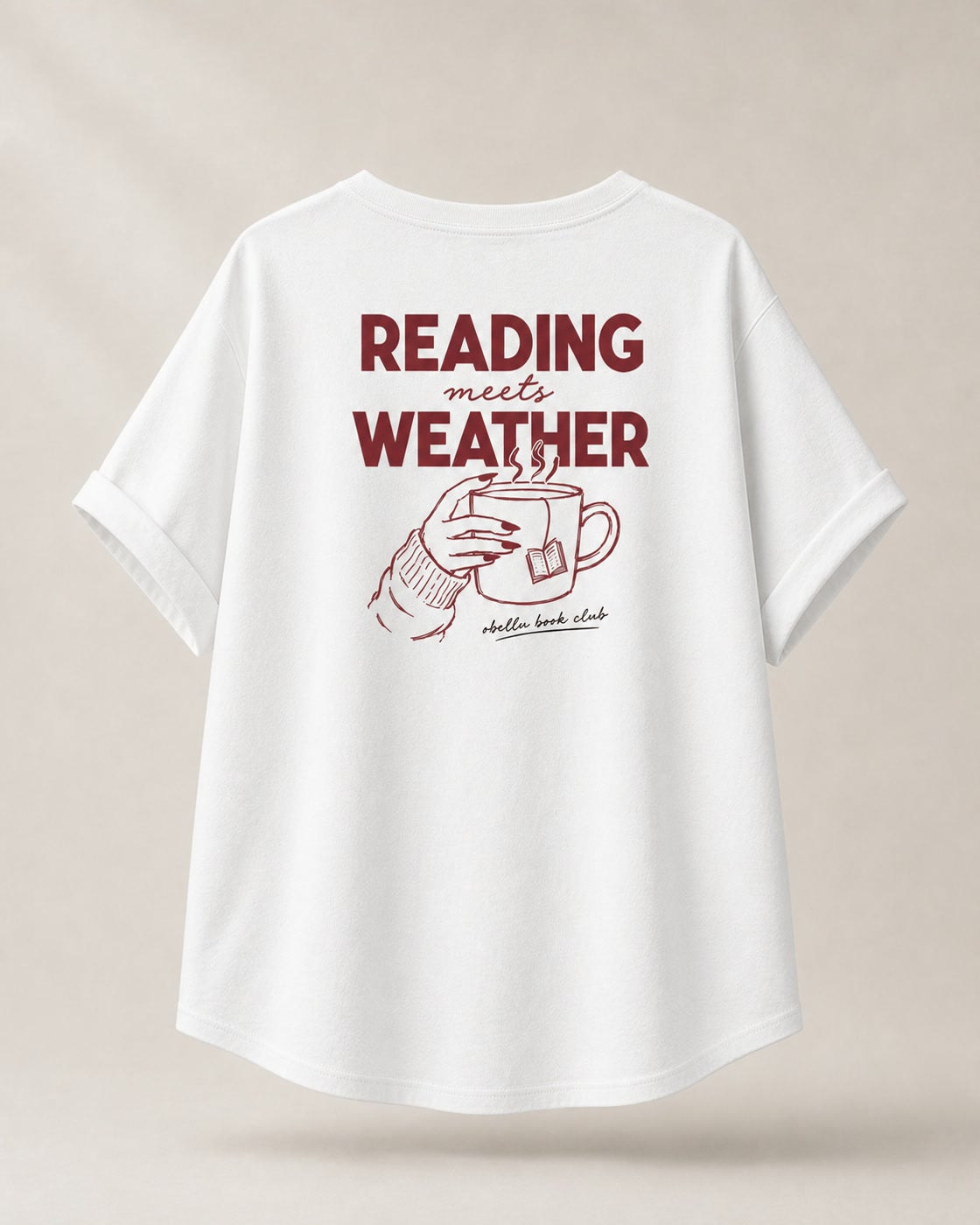 Reading Meets Weather – Longline T-Shirt in White – 3D-Produktansicht