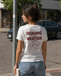 Reading Meets Weather – Classic T-Shirt in White – Lifestyle-Modelbild