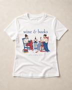 Wine & Books Classic T-Shirt – Vorderansicht als natürlicher Laydown