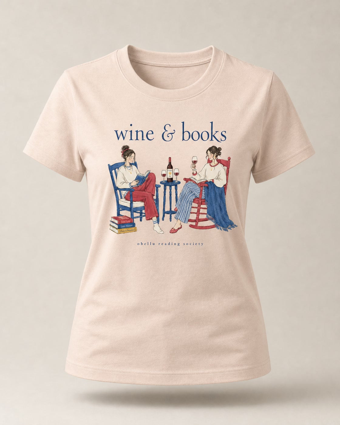Wine & Books – Classic T-Shirt in Fraiche Peche – 3D-Produktansicht