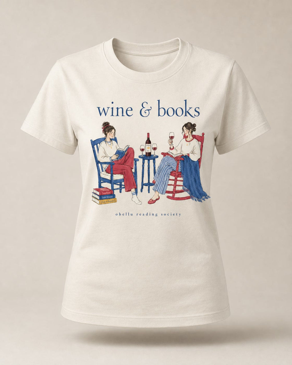 Wine & Books – Classic T-Shirt in Natural Raw – 3D-Produktansicht