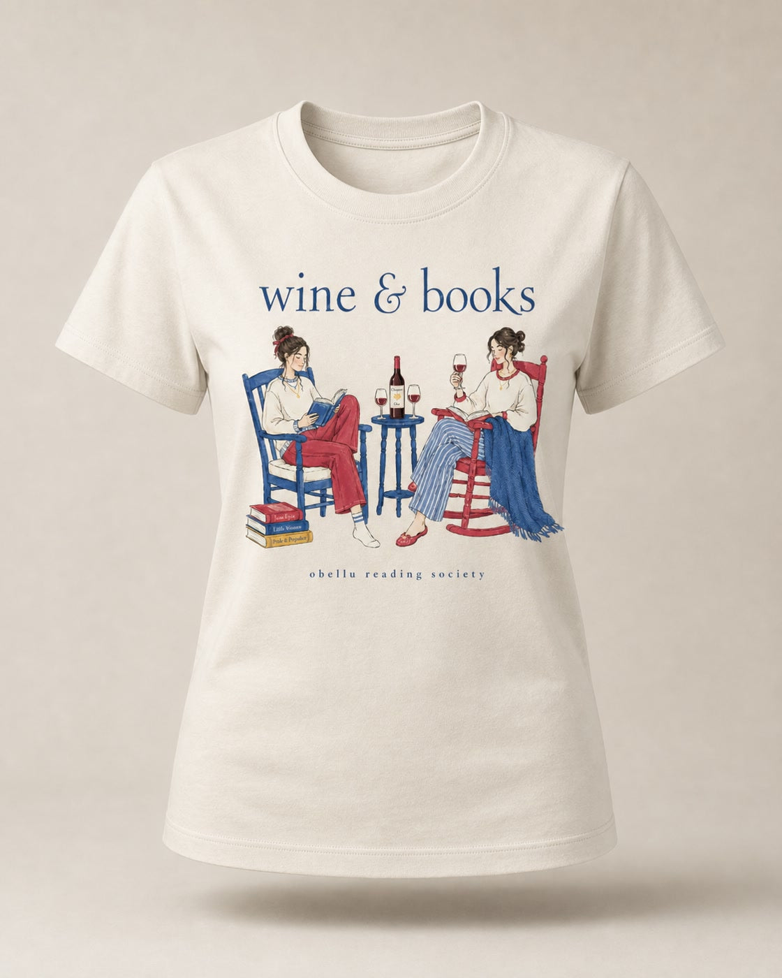 Wine & Books – Classic T-Shirt in Natural Raw – 3D-Produktansicht