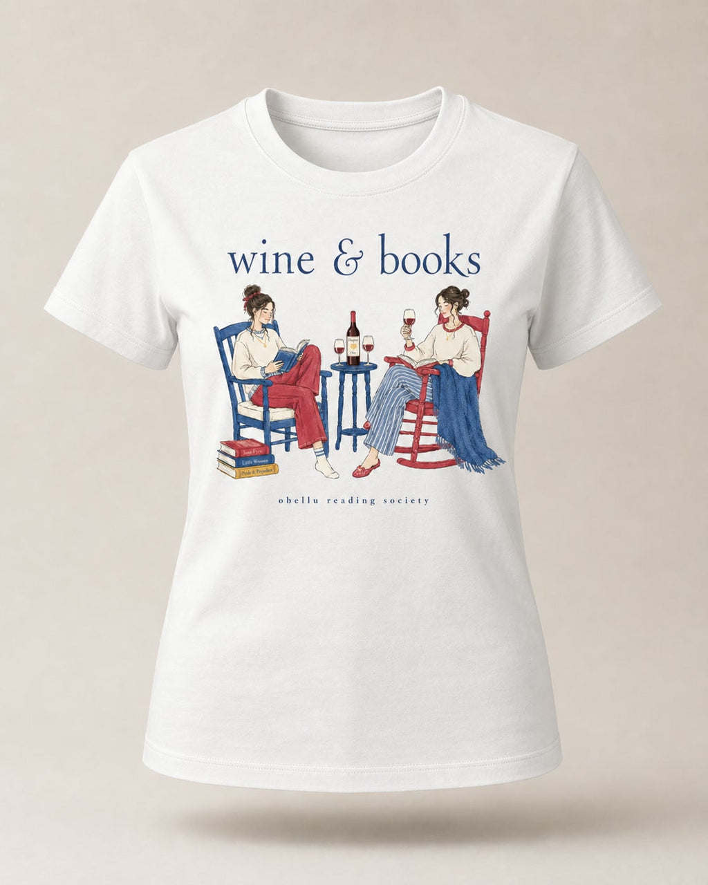 Wine & Books – Classic T-Shirt in White – 3D-Produktansicht