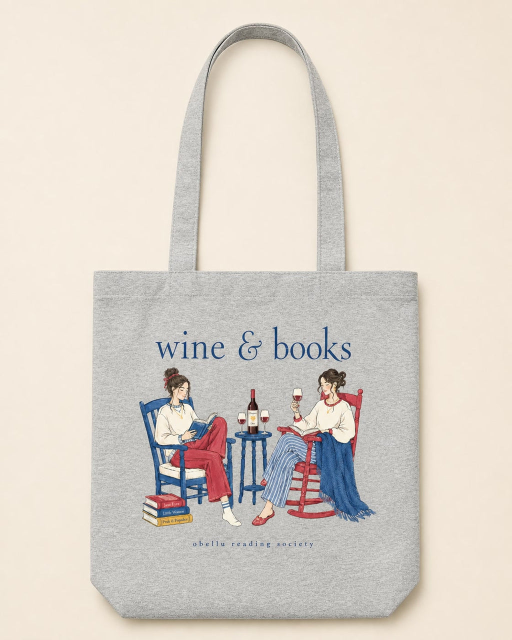 Wine & Books – Tote Bag in Heather Grey – 3D-Produktansicht