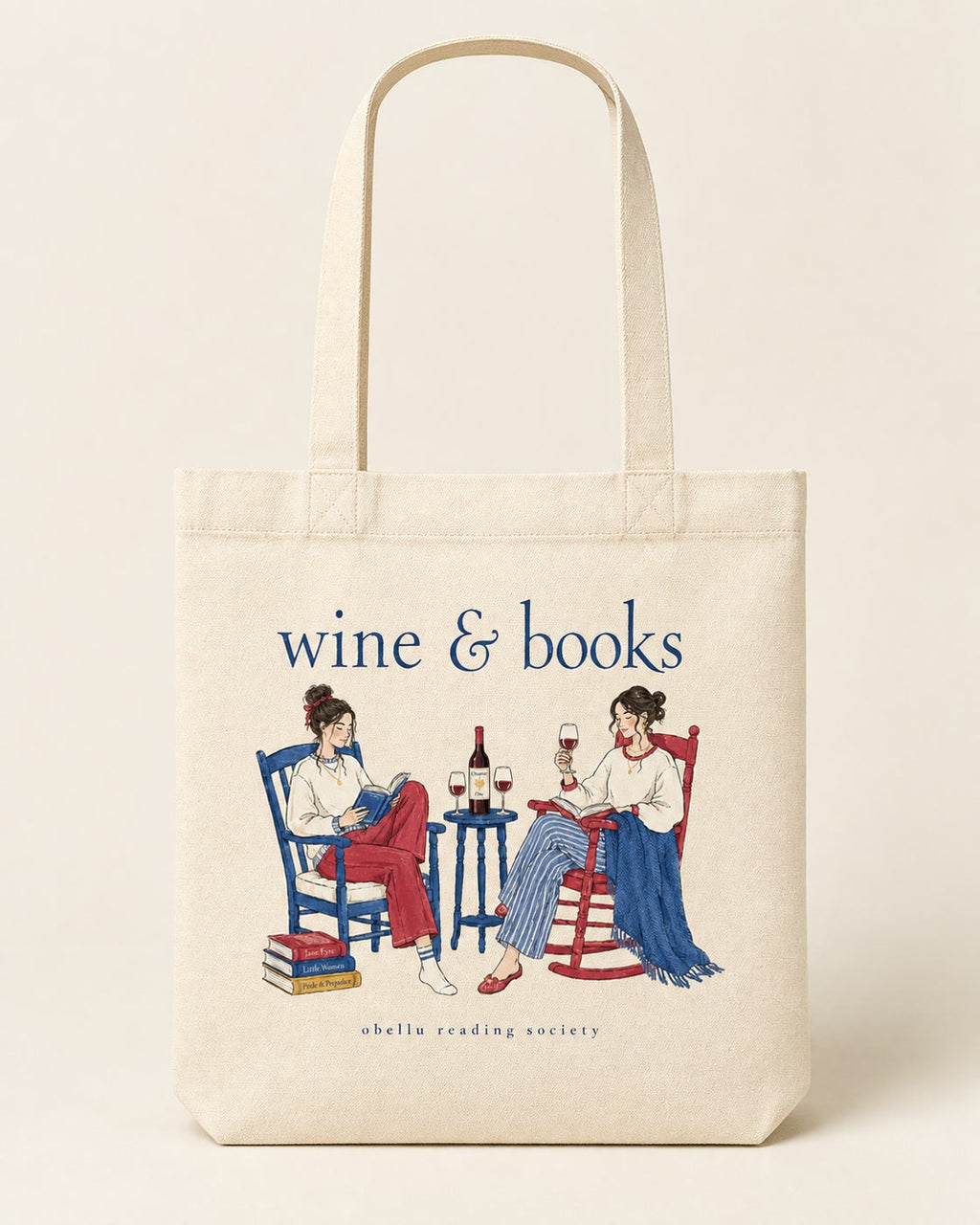 Wine & Books – Tote Bag in Natural – 3D-Produktansicht